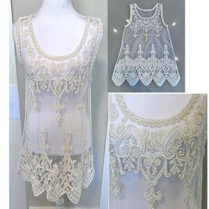 Sheer Silk Blend Intricate Embroidery Mesh Coquette Boho Artsy Festival Small